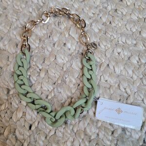 Chunky Link Chain Necklace Mint Sage Green Gold Tone